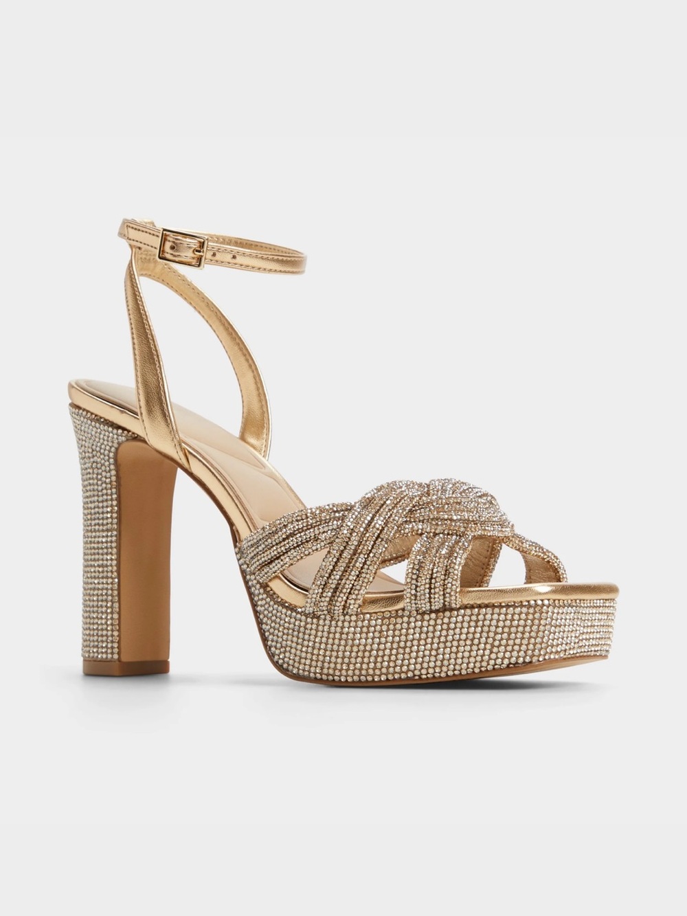 Aldo Gold Beaded Knot Block Heel Sandals